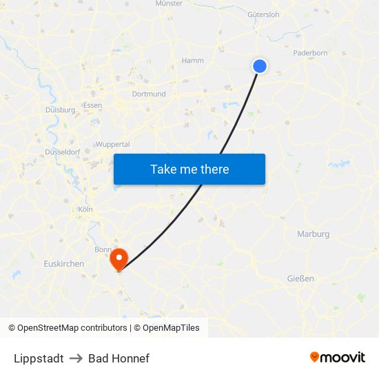 Lippstadt to Bad Honnef map