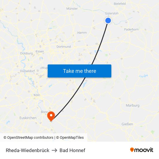 Rheda-Wiedenbrück to Bad Honnef map