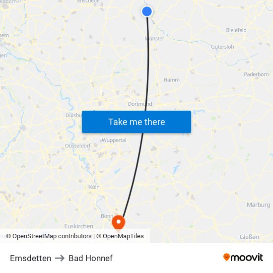 Emsdetten to Bad Honnef map