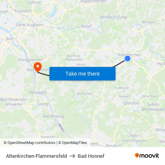 Altenkirchen-Flammersfeld to Bad Honnef map