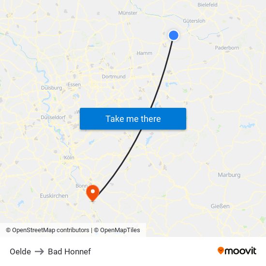 Oelde to Bad Honnef map