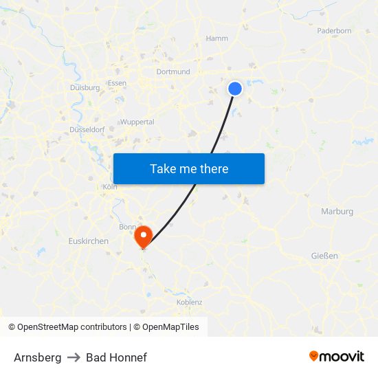 Arnsberg to Bad Honnef map