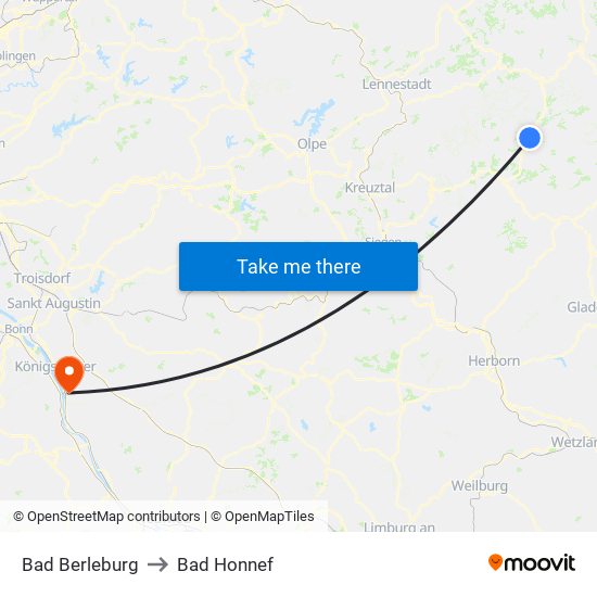 Bad Berleburg to Bad Honnef map