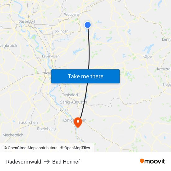 Radevormwald to Bad Honnef map