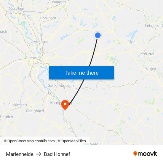 Marienheide to Bad Honnef map