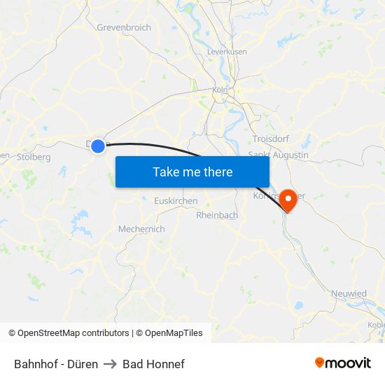 Bahnhof - Düren to Bad Honnef map