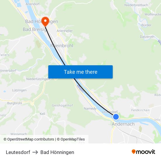 Leutesdorf to Bad Hönningen map