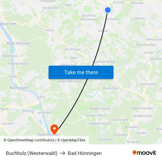 Buchholz (Westerwald) to Bad Hönningen map