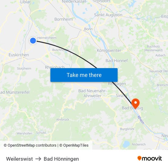 Weilerswist to Bad Hönningen map