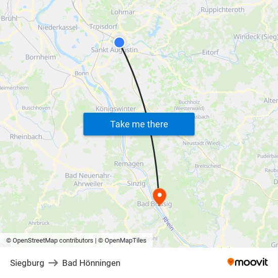 Siegburg to Bad Hönningen map