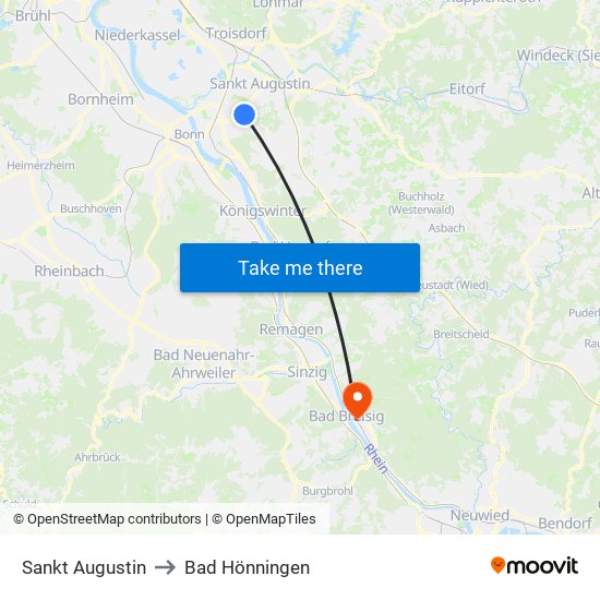 Sankt Augustin to Bad Hönningen map