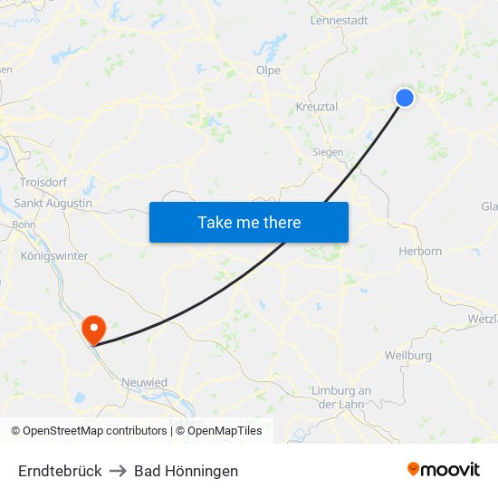 Erndtebrück to Bad Hönningen map