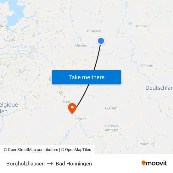 Borgholzhausen to Bad Hönningen map