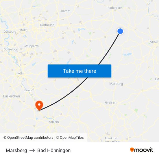 Marsberg to Bad Hönningen map