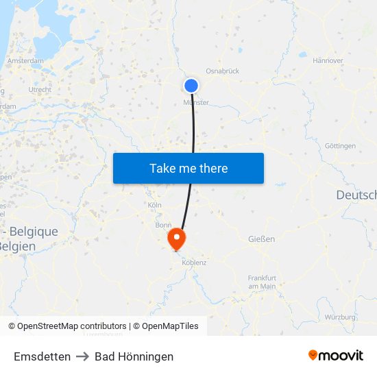 Emsdetten to Bad Hönningen map