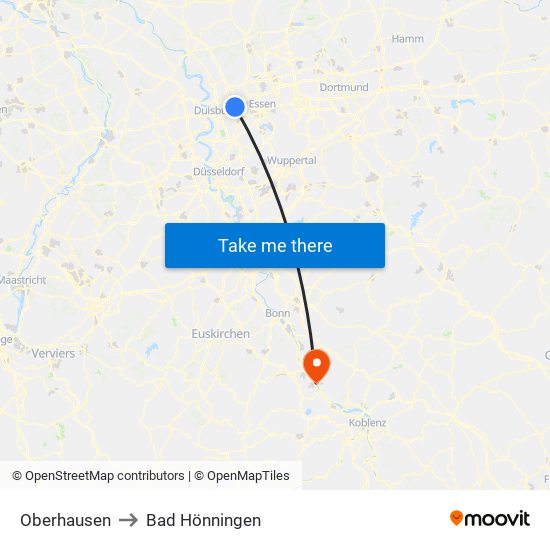 Oberhausen to Bad Hönningen map