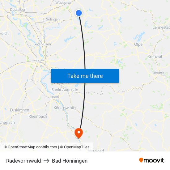 Radevormwald to Bad Hönningen map