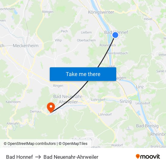 Bad Honnef to Bad Neuenahr-Ahrweiler map