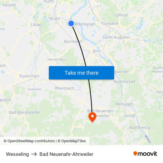 Wesseling to Bad Neuenahr-Ahrweiler map