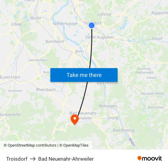 Troisdorf to Bad Neuenahr-Ahrweiler map