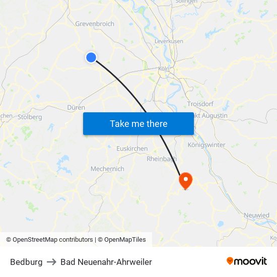 Bedburg to Bad Neuenahr-Ahrweiler map