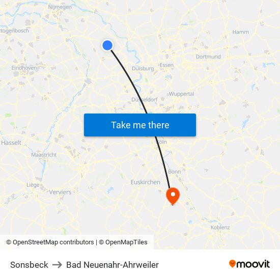 Sonsbeck to Bad Neuenahr-Ahrweiler map