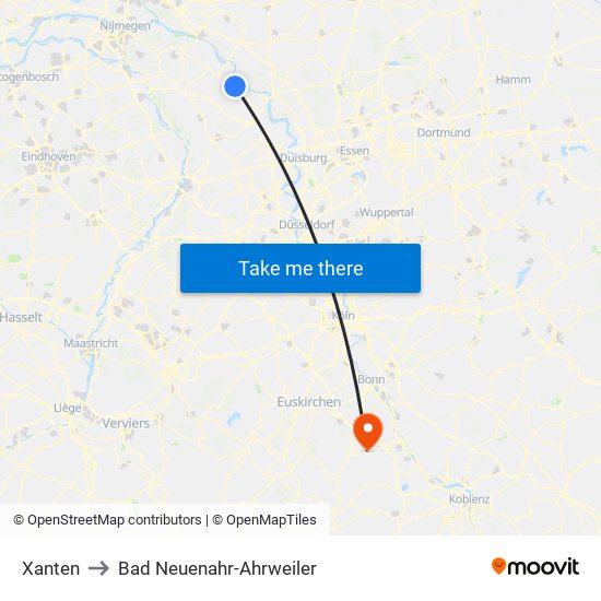 Xanten to Bad Neuenahr-Ahrweiler map