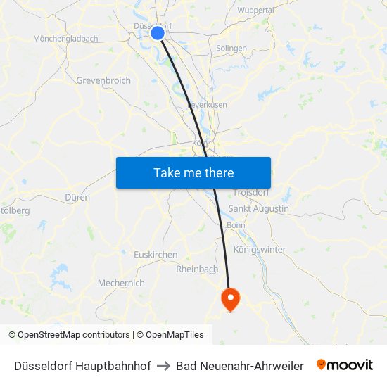 Düsseldorf Hauptbahnhof to Bad Neuenahr-Ahrweiler map