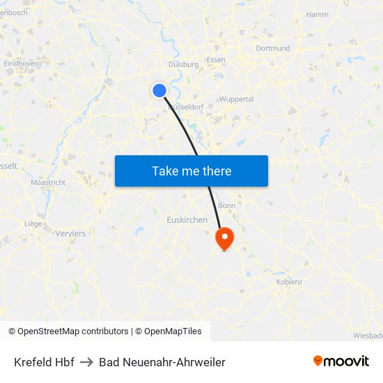 Krefeld Hbf to Bad Neuenahr-Ahrweiler map