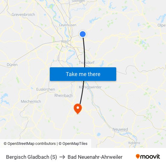 Bergisch Gladbach (S) to Bad Neuenahr-Ahrweiler map