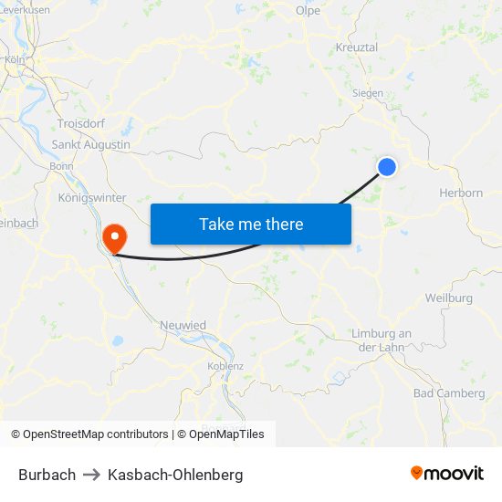 Burbach to Kasbach-Ohlenberg map