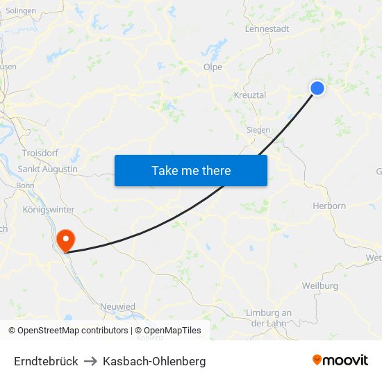 Erndtebrück to Kasbach-Ohlenberg map