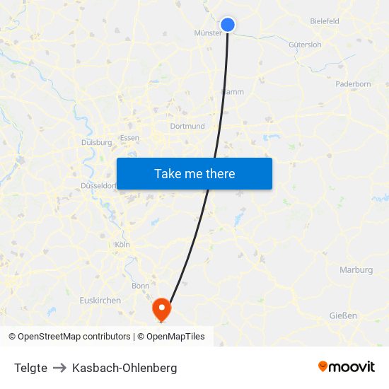 Telgte to Kasbach-Ohlenberg map