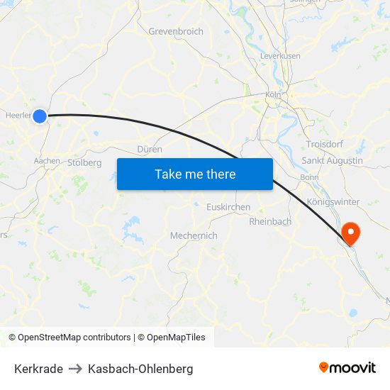 Kerkrade to Kasbach-Ohlenberg map