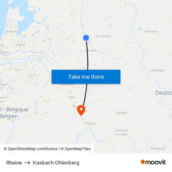 Rheine to Kasbach-Ohlenberg map