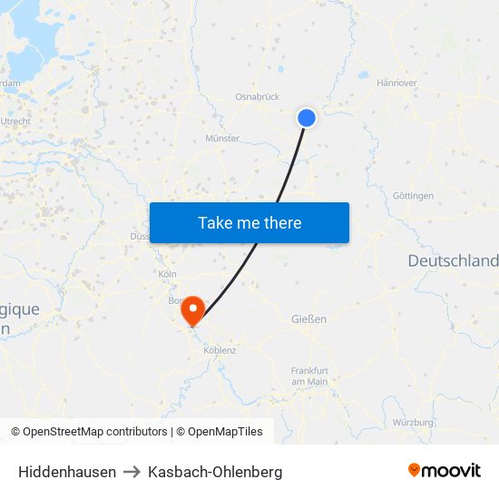 Hiddenhausen to Kasbach-Ohlenberg map