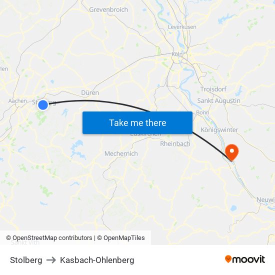 Stolberg to Kasbach-Ohlenberg map