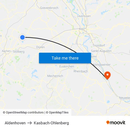 Aldenhoven to Kasbach-Ohlenberg map