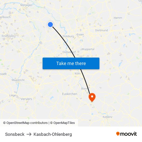 Sonsbeck to Kasbach-Ohlenberg map