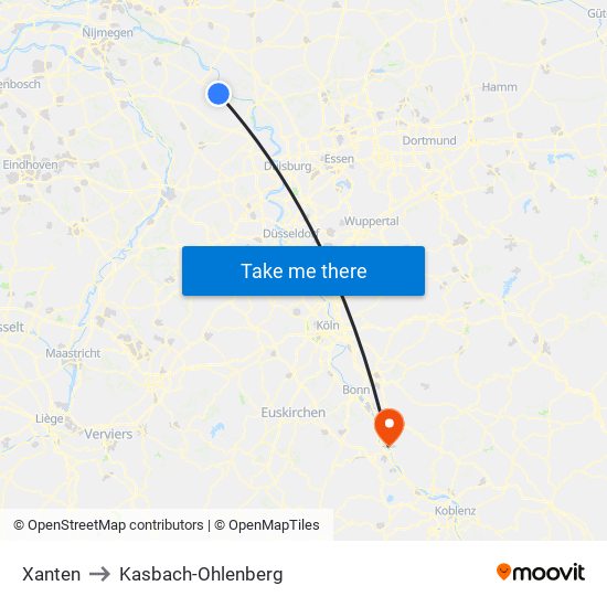 Xanten to Kasbach-Ohlenberg map