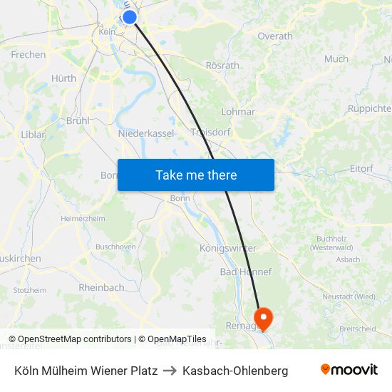 Köln Mülheim Wiener Platz to Kasbach-Ohlenberg map