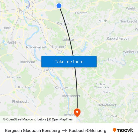 Bergisch Gladbach Bensberg to Kasbach-Ohlenberg map