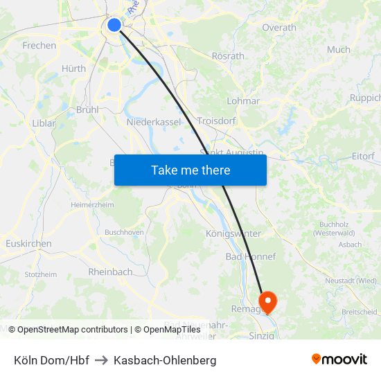 Köln Dom/Hbf to Kasbach-Ohlenberg map