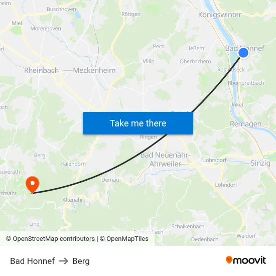 Bad Honnef to Berg map