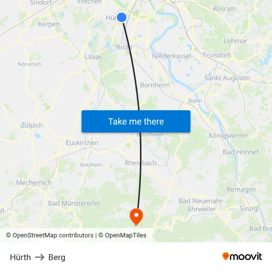 Hürth to Berg map