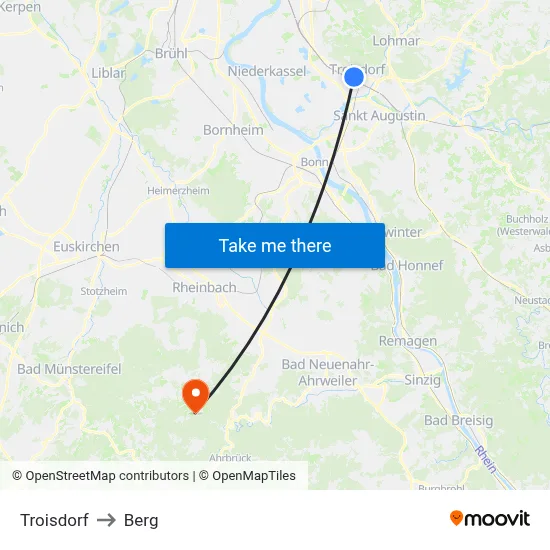 Troisdorf to Berg map