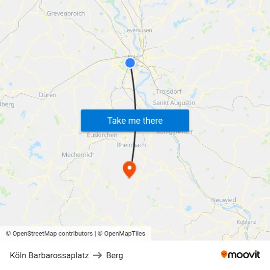 Köln Barbarossaplatz to Berg map