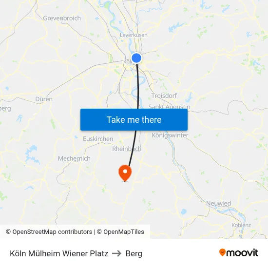 Köln Mülheim Wiener Platz to Berg map