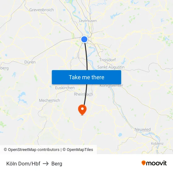 Köln Dom/Hbf to Berg map