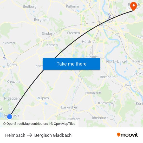 Heimbach to Bergisch Gladbach map